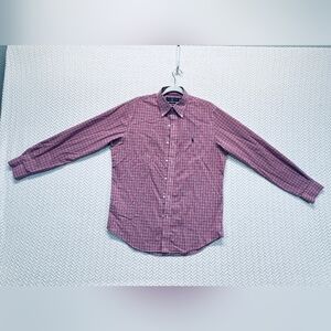 Ralph Lauren Classic Fit Shirt Adult medium Red Button Up Plaid Oxford Mens EUC